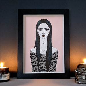 Originele luipaardkunstprint, pastel gotisch cadeau-idee voor interieur