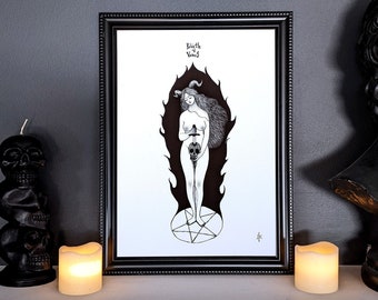 Rebirth of Venus, Original Art Print, Gothic Home Decor, Girl and Skull Illustration, Feminist Art