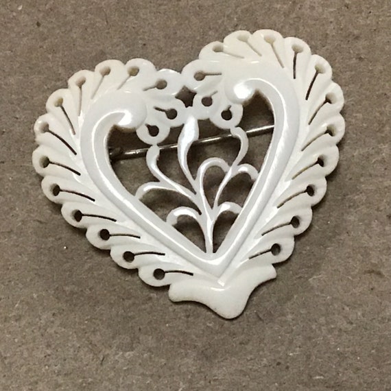 Antique carved bone heart brooch sweetheart brooch