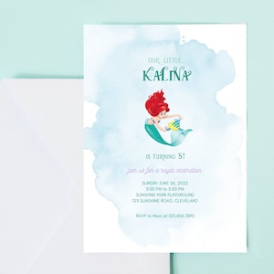 Little Mermaid Birthday, Ariel Printable Birthday Invitation, Mermaid, Ariel Birthday, Little Mermaid Party Invitation, Printable, Custom