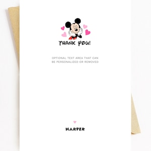 Mickey Mouse Birthday, Mickey Mouse Printable Thank You Card, Mickey Mouse Party, Mickey Mouse Note, Pink, Digital, Printable, Custom