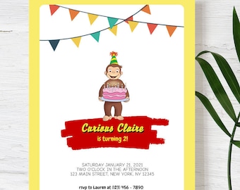Curious George Birthday Invitation: Printable Party Template (Digital)