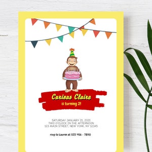 Curious George Birthday, Curious George Printable Birthday Invitation, Curious George Party, Curious George Invitation, Digital, Printable