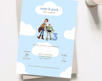 Toy Story Birthday Invitation: Woody & Buzz, Twins Party (Printable)