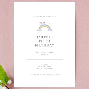 Girl Pastel Rainbow Unicorn Birthday Party, Pastel, Pink, Purple, Unicorn Party, Rainbow Party Invitation, Digital, Printable, Custom