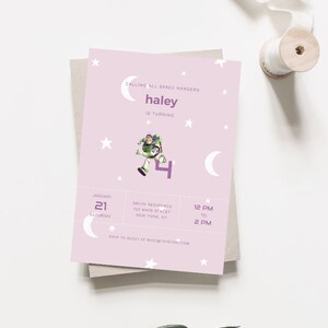 Toy Story Birthday Invitation: Buzz Lightyear, Mauve Pink (Digital Printable)