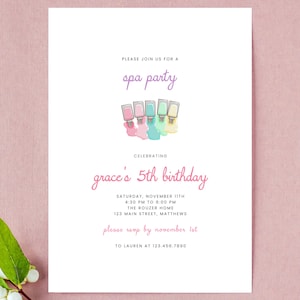 Toddler Girl Spa Birthday Party, Manicure Pedicure, Pink, Rainbow, Purple, Beauty Party, Spa Party Invitation, Digital, Printable, Custom