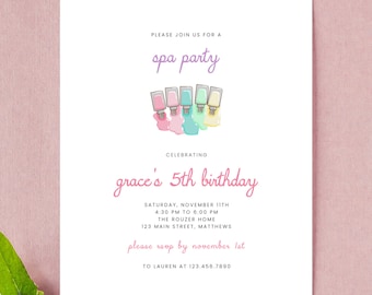 Spa Birthday Party Invitation: Manicure Pedicure, Rainbow (Digital, Printable)