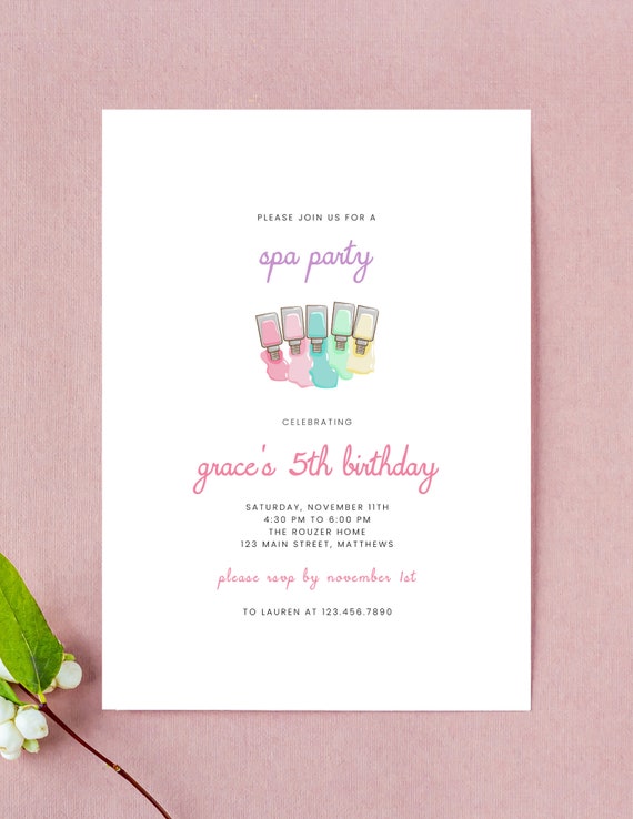 Spa Birthday Party Invitation: Manicure Pedicure, Rainbow (Digital, Printable)