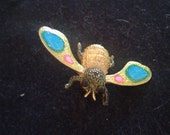 Bright color fly brooch-enamel insect-colorful bug-art deco insect-fluorescent colors-hat pin-unisex-insect jewelry