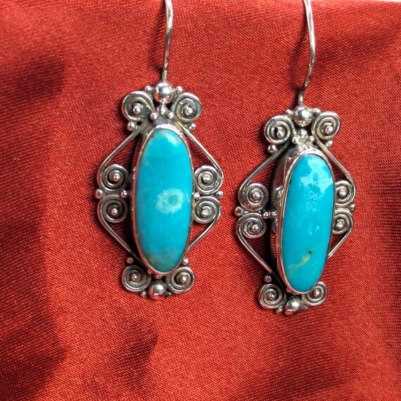 Turquoise Silver Drop Earrings, Statement Jewelry - image 1