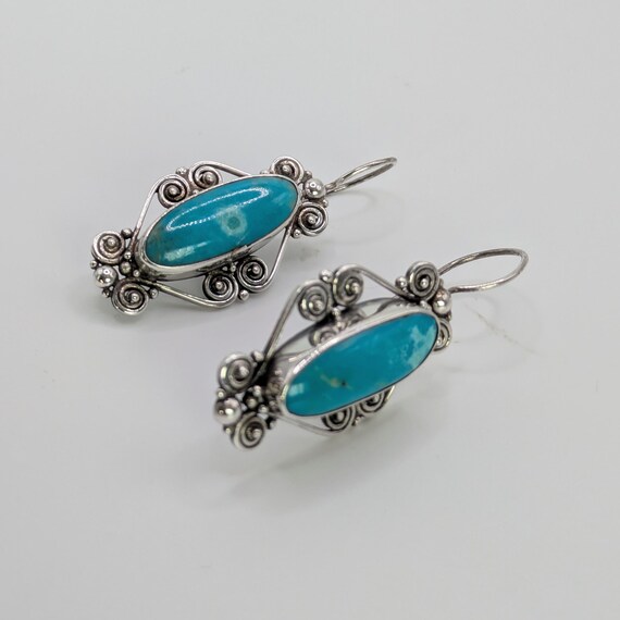 Turquoise Silver Drop Earrings, Statement Jewelry - image 2