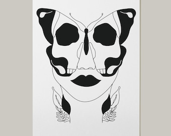 Butterfly Skull Line Art Print