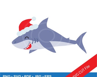 INSTANT Download. Christmas shark clip art image. Personal and commercial use.