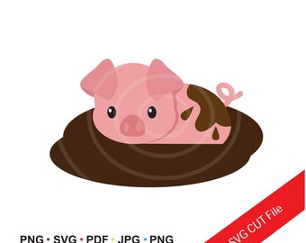 INSTANT Download. Pig in puddle clip art image. Personal and commercial use.