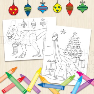 Happy Brontosaurus and T-Rex coloring pages to download and print. Even Dinos like Christmas. Instant download.