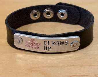 Elbows Up maple leaf cuff bracelet — thinner