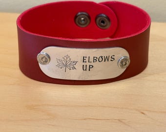 Elbows Up maple leaf cuff bracelet