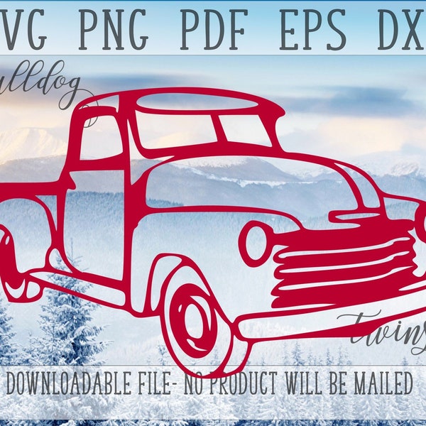 Red Truck SVG, Old Truck Outline Cut File, Pickup Clipart, vintage Clip Art, Files For Cricut, Cameo Cut Files, Retro PNG, Old School Truck