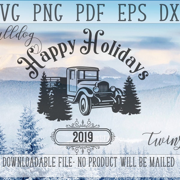Vintage Christmas Truck SVG, Old Red Truck Cut File, Happy Holidays Clipart, Retro PNG, Merry Christmas DXF, Wood Sign Stencil, Farm, Xmas