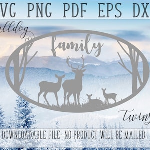 Deer Family SVG, Family of Four PNG, Rustic Wood Sign Stencil, Farm Sign, Deer Fawn Buck Clipart, Wildlife Cut File, Wall Art, Deer Clip Art