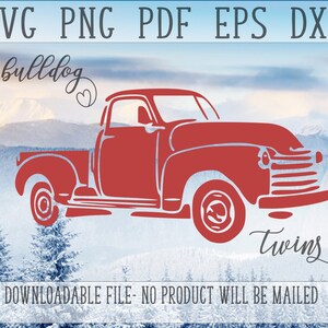Red Truck SVG, Old Christmas Truck, Vintage Car Clipart, Retro Cut File, Old Farm Truck PNG, Xmas Clip Art, Holiday Design, SVG, Dxf, Eps