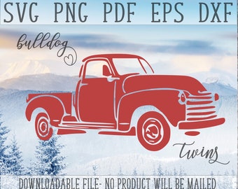 Red Truck SVG, Old Christmas Truck, Vintage Car Clipart, Retro Cut File, Old Farm Truck PNG, Xmas Clip Art, Holiday Design, SVG, Dxf, Eps