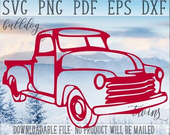 Red Truck SVG, Old Truck Outline Cut File, Pickup Clipart, Vintage Clip Art, Files For Cricut, Cameo Cut Files, Retro PNG, Old School Truck