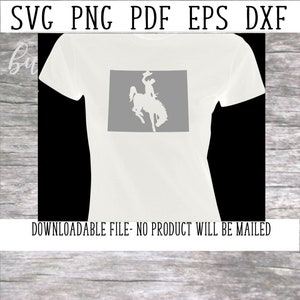 Peut inclure: Un t-shirt blanc avec une silhouette grise d'un cowboy chevauchant un cheval cabré. La silhouette est au centre du t-shirt. Le texte "DOWNLOADABLE FILE - NO PRODUCT WILL BE MAILED" est en bas du t-shirt.