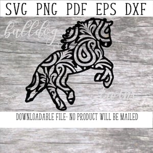 Mandala Horse SVG, Paisley Print, Horse Coloring Page, Equine Cut File, Cameo, Cricut, PNG, DXF, Licorne, Rearing Horse Decal, Horse Clipart