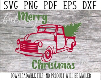 Old Red Truck SVG, Christmas Truck SVG, árvore de Natal, arquivo de corte, arquivo de caminhão rústico, placa de madeira de Natal, caminhão vintage, download instantâneo