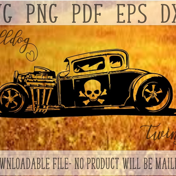Rat Rod SVG, Hot Rod Clipart, Muscle Car Cut File, Old Vehicle PNG, Classic Car DXF, Roadster Art, Skull With Crossbones, Halloween Cut File