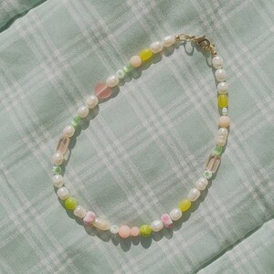 Pearl necklace, cute necklace, delicate necklace, cottagecore, beaded necklace, pastel necklace, floral necklace, mismatched necklace