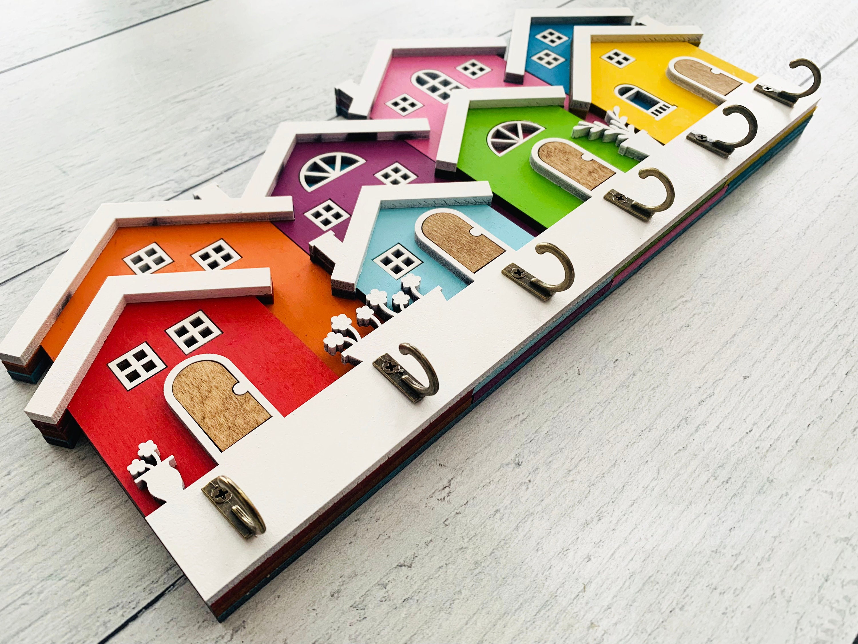 3D Row House Key Holder: Painted Ladies Inspired Key Rack - Etsy
