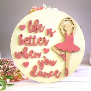 3D Ballerina Wood Sign: Pink & Purple Dance Room Decor