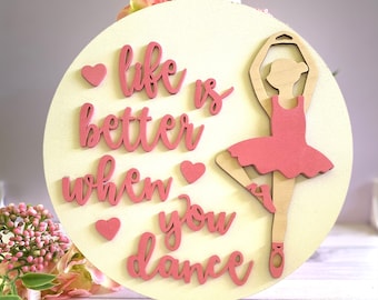 3D Ballerina Wood Sign: Pink & Purple Dance Room Decor
