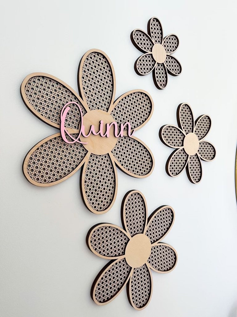 Rattan Flower Wall Decor Boho Wall Decor Rattan Wall Sign Etsy