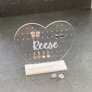 Personalized Heart Earring display, Earring Stand, Earring Holder, Stud Holder, Jewelry Organizer, Little Girl Earring Holder