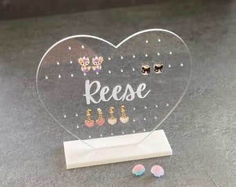 Personalized Heart Earring display, Earring Stand, Earring Holder, Stud Holder, Jewelry Organizer, Little Girl Earring Holder