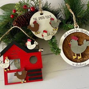 Wooden Chicken Christmas Ornament: Personalized Farm Gift Tag