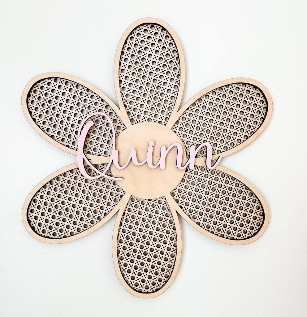 Rattan Flower Wall Decor Boho Wall Decor Rattan Wall Sign Etsy