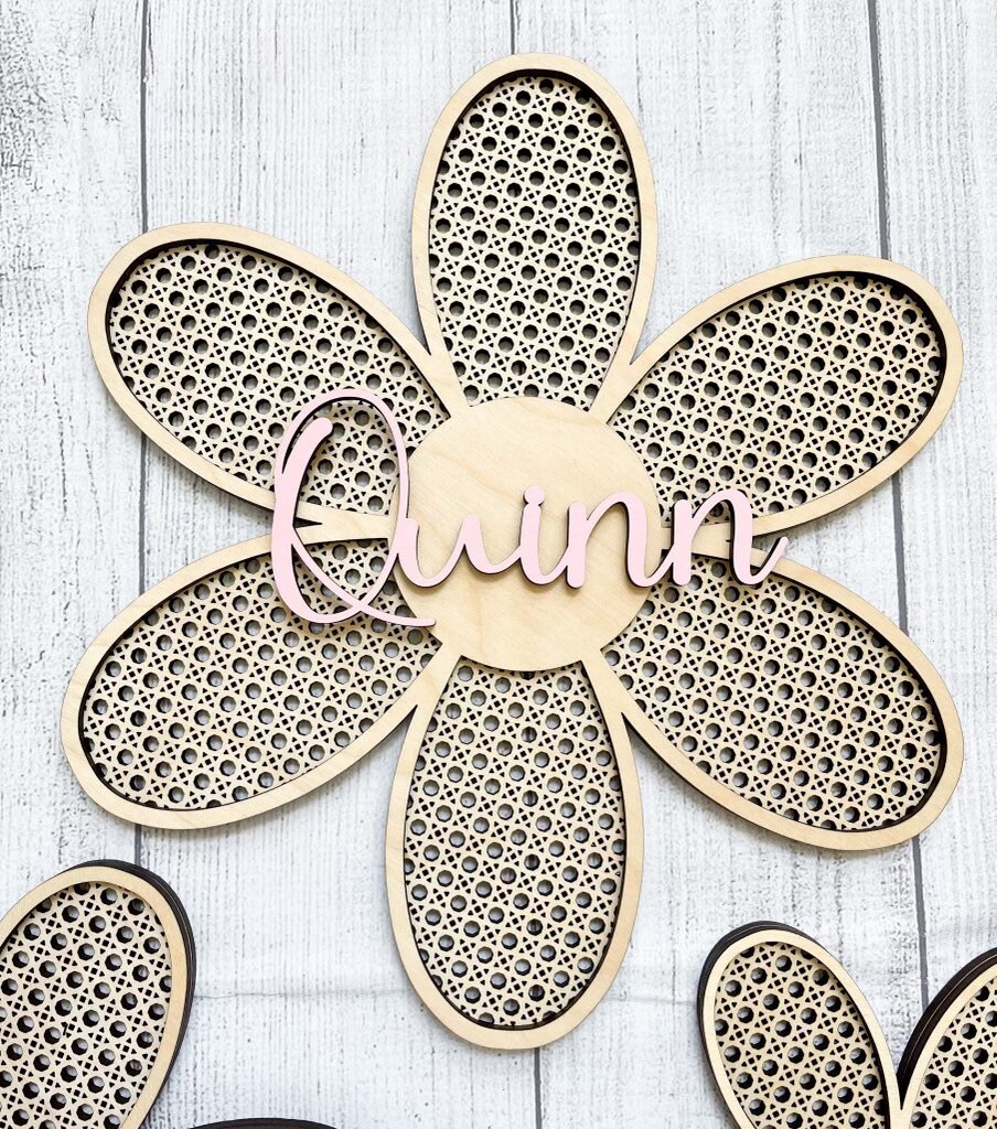 Rattan Flower Wall Decor Boho Wall Decor Rattan Wall Sign Etsy