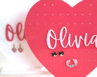 Personalized Heart Earring Holder: Acrylic Jewelry Organizer