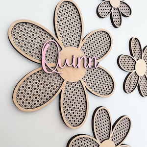 Rattan Flower Wall Decor, boho wall decor, rattan wall sign, rattan flower decor, boho nursery decor, boho baby sign, baby girl room decor