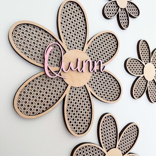 Rattan Flower Wall Decor, boho wall decor, rattan wall sign, rattan flower decor, boho nursery decor, boho baby sign, baby girl room decor