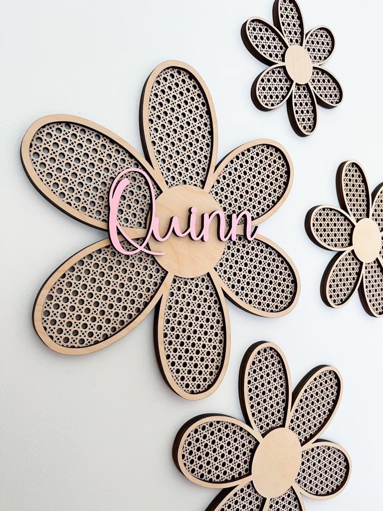 Rattan Flower Wall Decor Boho Wall Decor Rattan Wall Sign Etsy