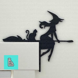 Black Cat Halloween Door Corner Decor: Laser Cut Birch Plywood
