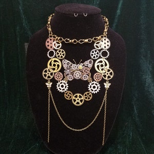 Steampunk Butterfly Statement Necklace ~ Bronze Copper Gold and Silver