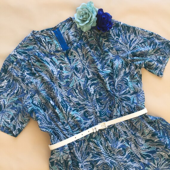 Vintage japanese dress blue novelty print summer