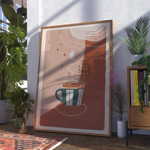 Modern Coffee Wall Art: Abstract Cafe Poster, Boho Kitchen Decor (PDF Download